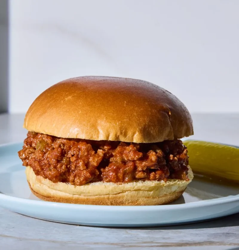 Martha Stewart sloppy joes with tangy ground beef and sauteed vegetables on a toasted bun