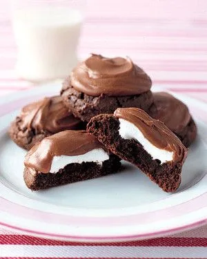 Martha Stewart surprise cookies with cream cheese filling on a baking sheet